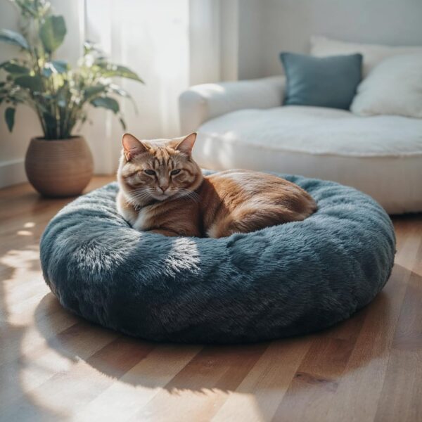 Round Donut Calming Cat Bed - Image 4